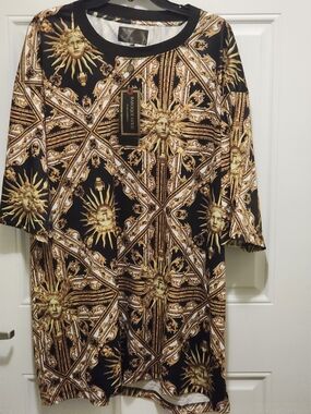 Black & Gold Baroque Sun-Print Short Sleeve Shirt